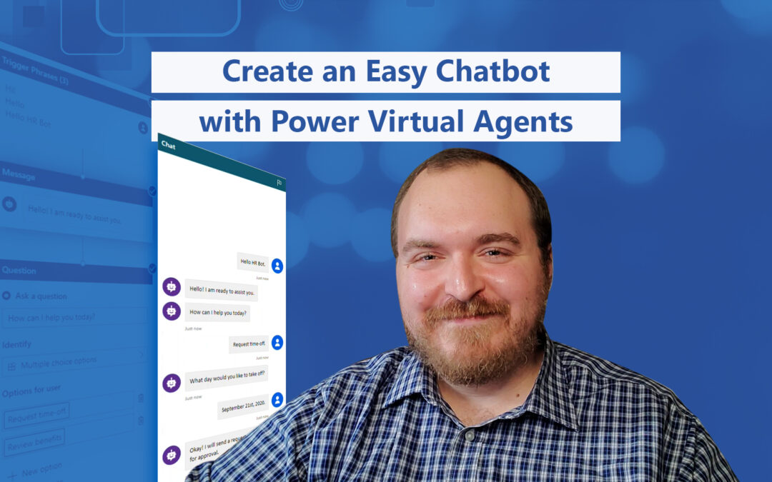 Featured image depicting completed chatbot and authoring canvas of chatbot Power Virtual Agents