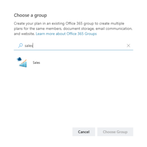 Searching for a group to add to Microsoft Planner for Multiplan.