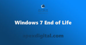 Windows 7 End of Life Title Page, White text on blue background.