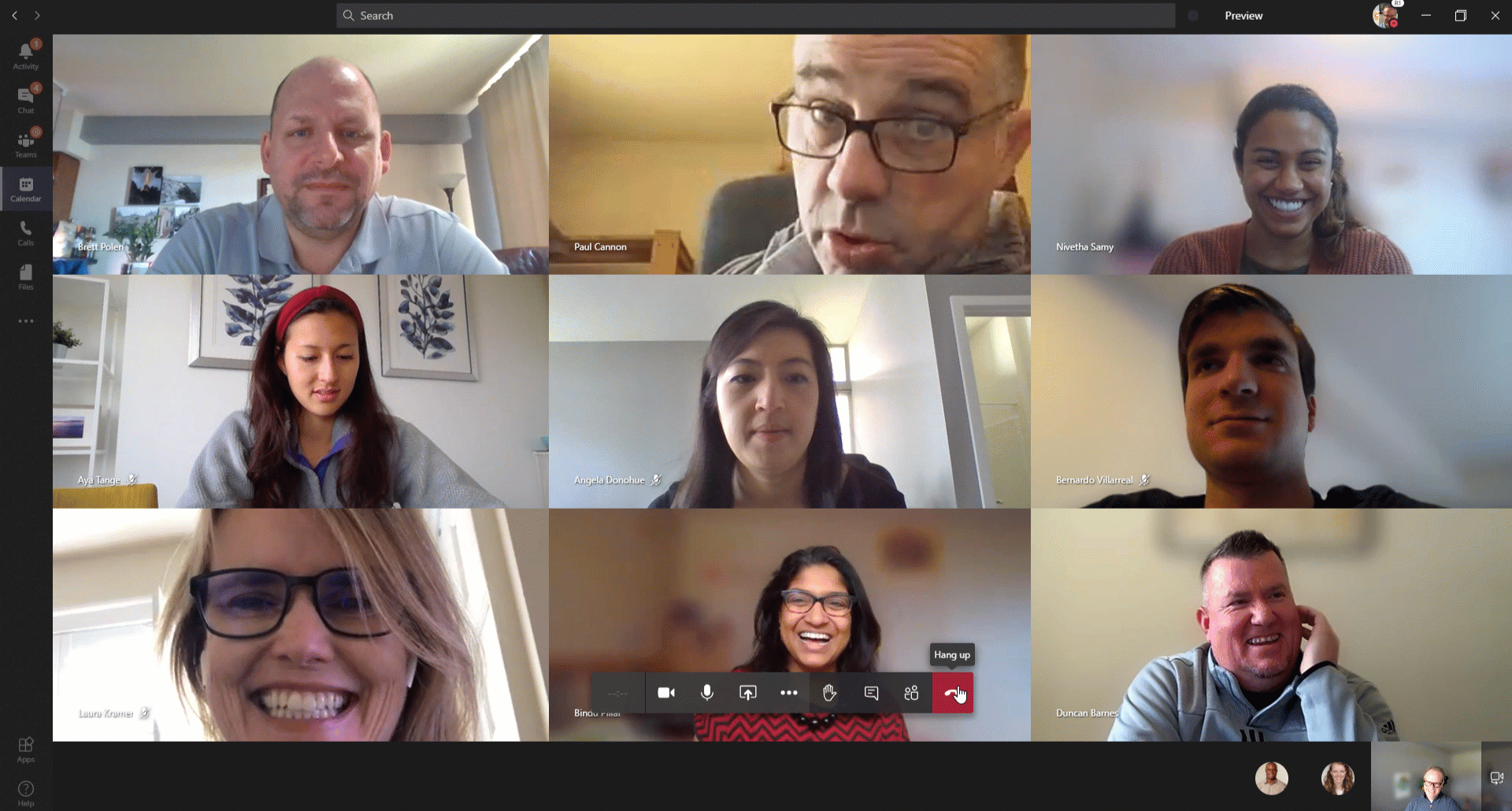 A demonstration of the new 9-person 3x3 Microsoft Teams meeting stage.
