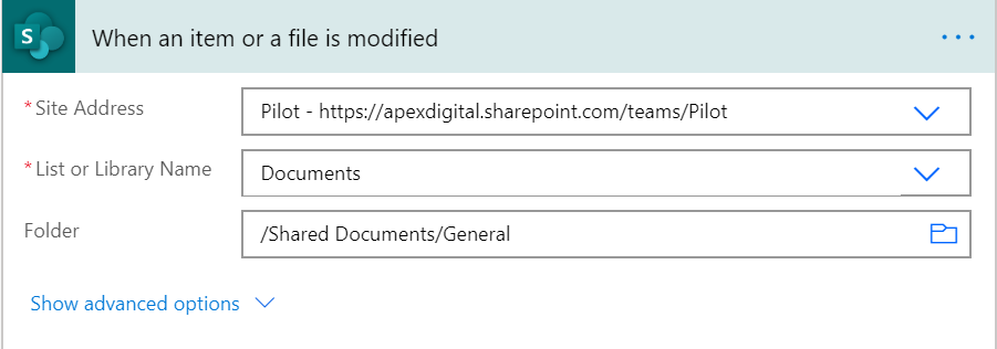 Image indicating the details of a SharePoint trigger.