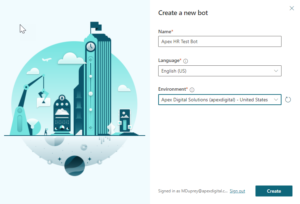 Create a new Power Virtual Agents bot screen