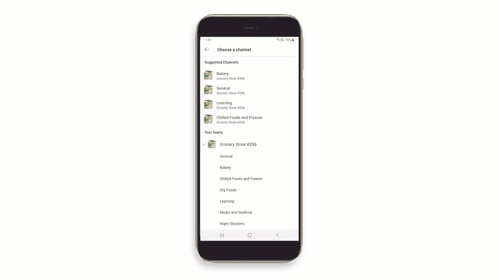 Example of Walkie Talkie Android for Microsoft Teams Firstline Workers