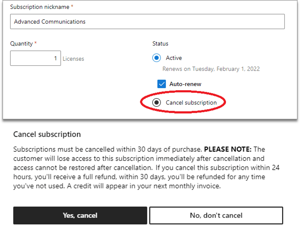 Microsoft New Commerce Experience NCE Cancellation Policy